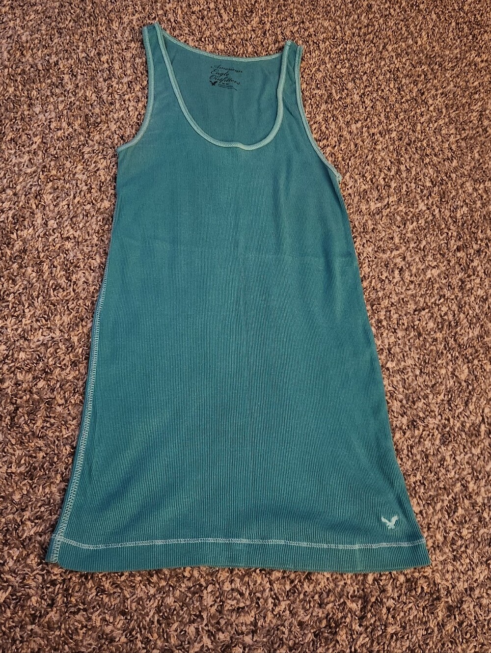 American Eagle Cotton Stretch Ribbed Tank Top Teal Medium